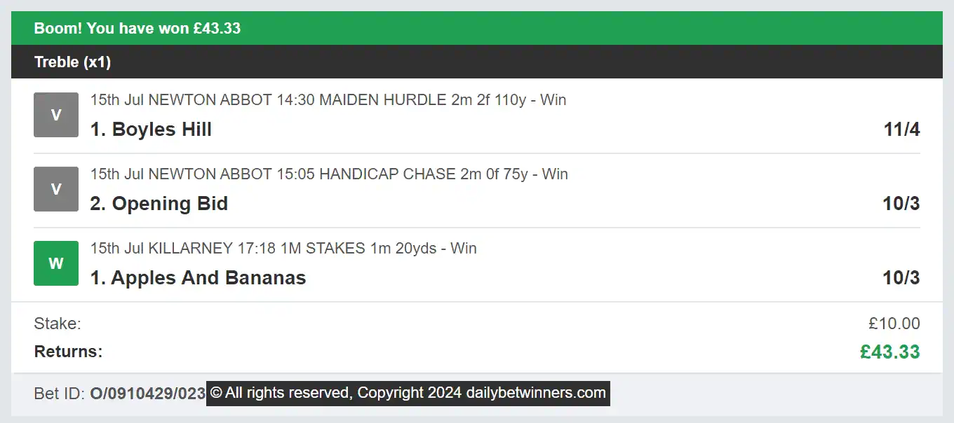 Daily Bet Winners - Winner - Multi - 2024-07-15