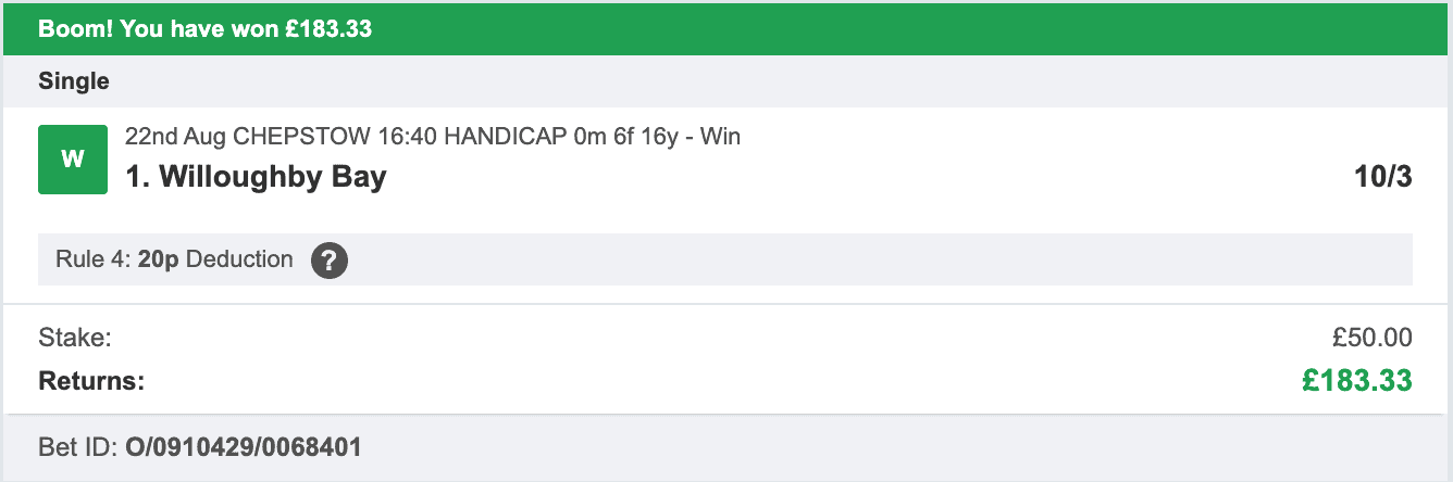 Daily Bet Winners - Winner 2 - 2023-08-22