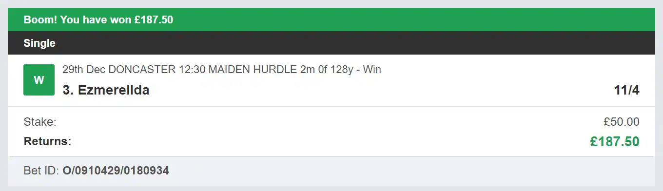 Daily Bet Winners - Winner 1 - 2023-12-29