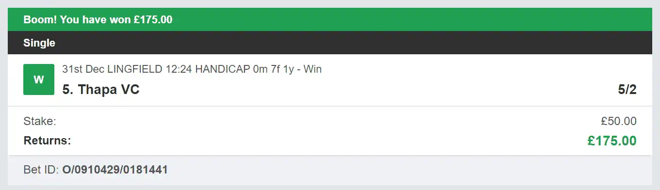 Daily Bet Winners - Winner 1 - 2023-12-31