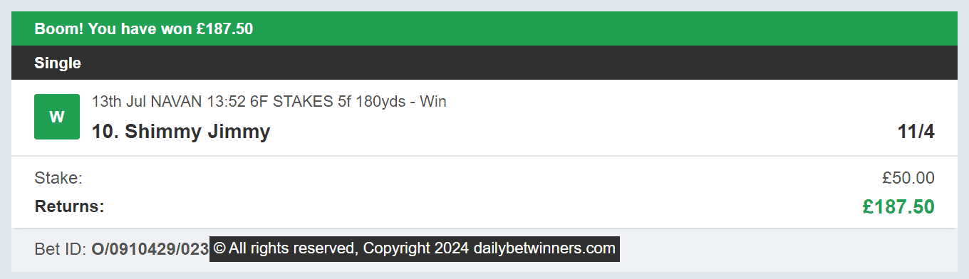 Daily Bet Winners - Winner 1 - 2024-07-13