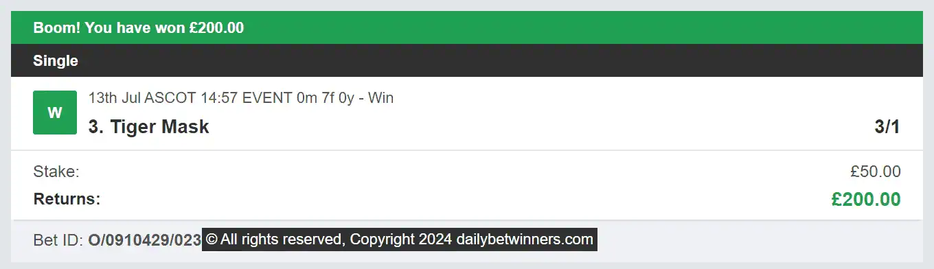 Daily Bet Winners - Winner 2 - 2024-07-13